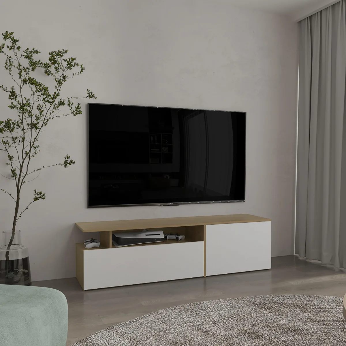 tuphen tuphen Selma Floating 63" TV Stand Natural Oak White — product photo