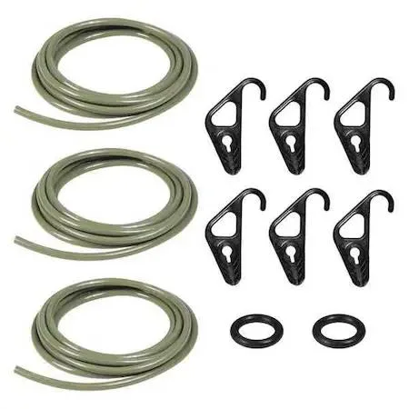 Black polyurethane bungee cord kit with adjustable nylon hooks and O-rings