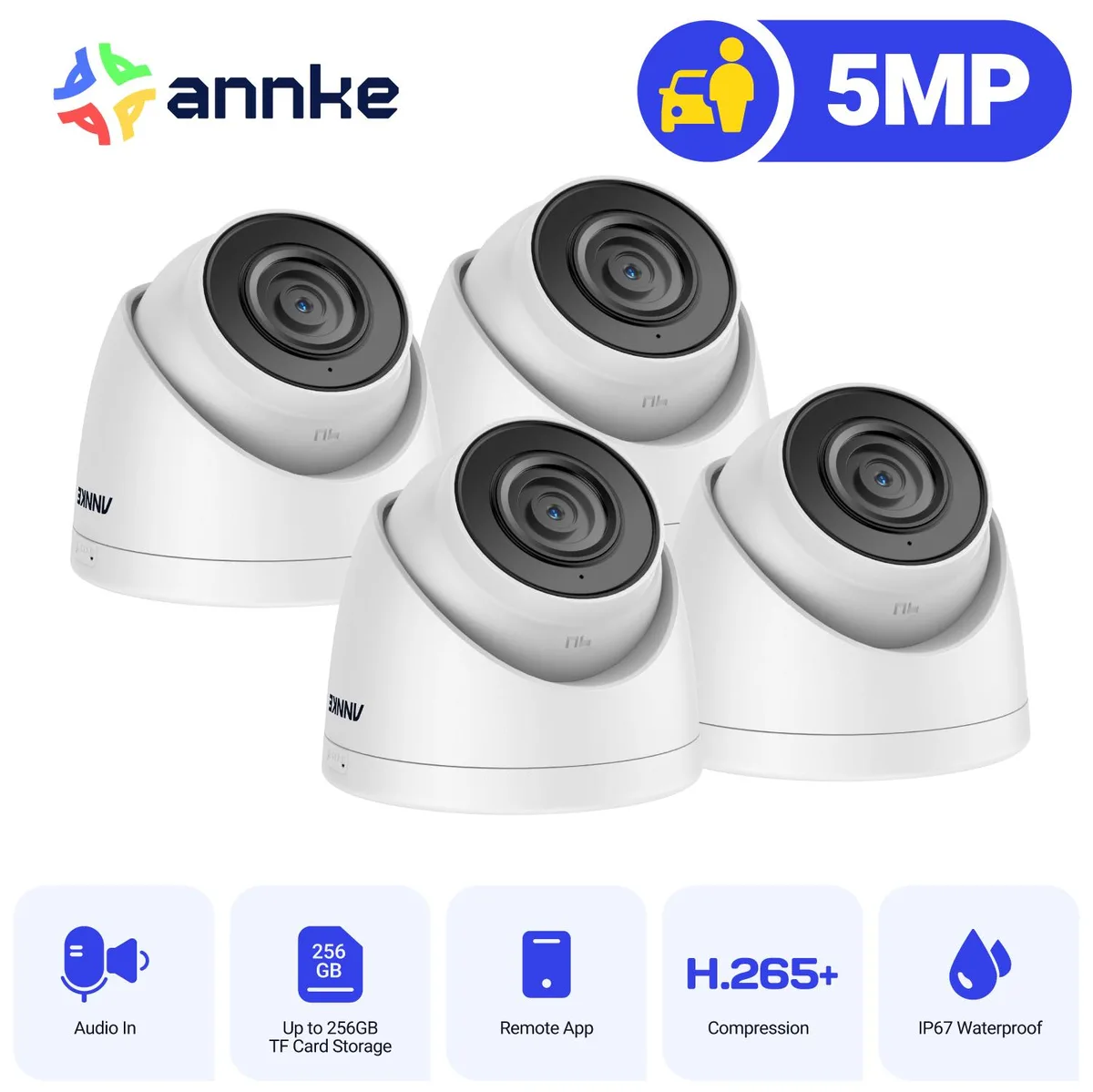Annke Annke 4PCS 3K PoE Turret IP Mic IP67 Surveillance Security System — product photo
