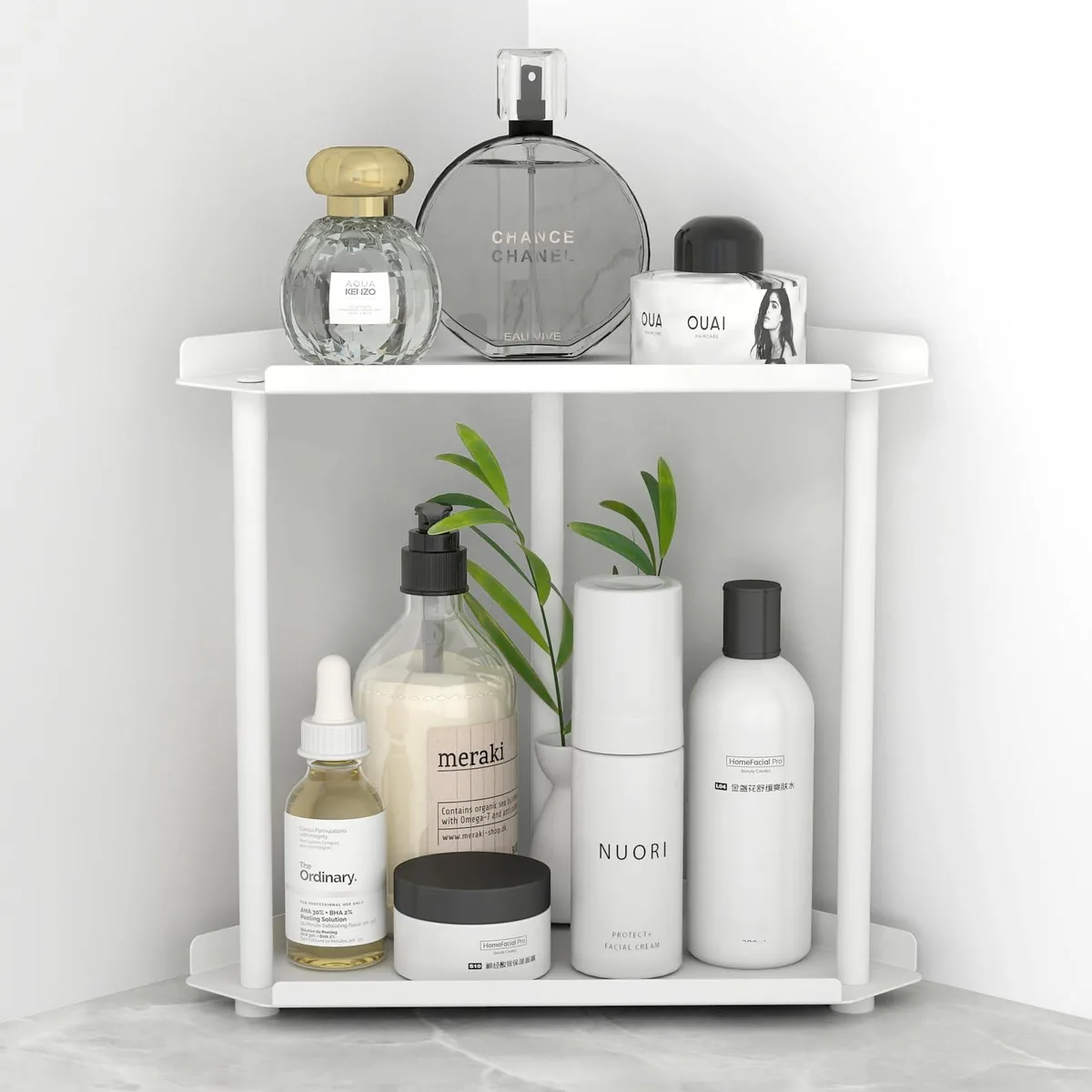 FLE 89WH10618 2-Tier Corner Decorative Shelving White 15x8.2x0.7in — product photo