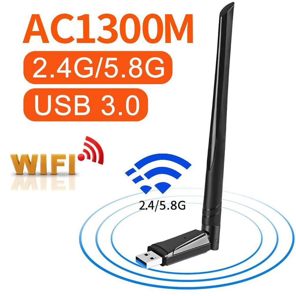 AUTYUE AUTYUE USB 3.0 AC1300 Dual Band Wi-Fi Adapter 5dBi Antenna — product photo
