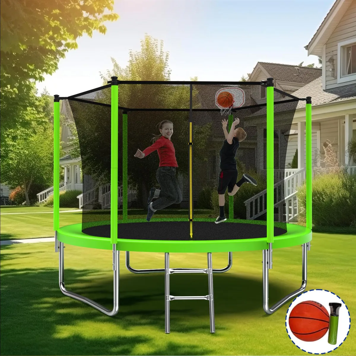 MERSCO MERSCO 10FT Trampoline Outdoor Toy Green 120.00in 96.85in 90.00lbs — product photo