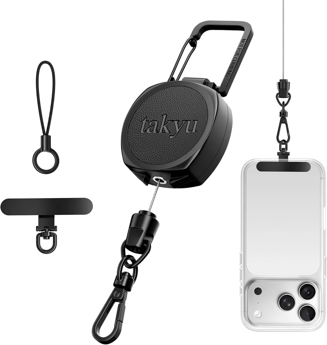 MCHOSE MCHOSE Retractable Phone Tether 25.6-inch Steel Lanyard with Carabiner — product photo