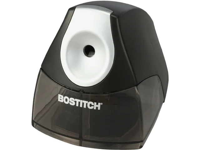 Compact black and silver desktop electric pencil sharpener
