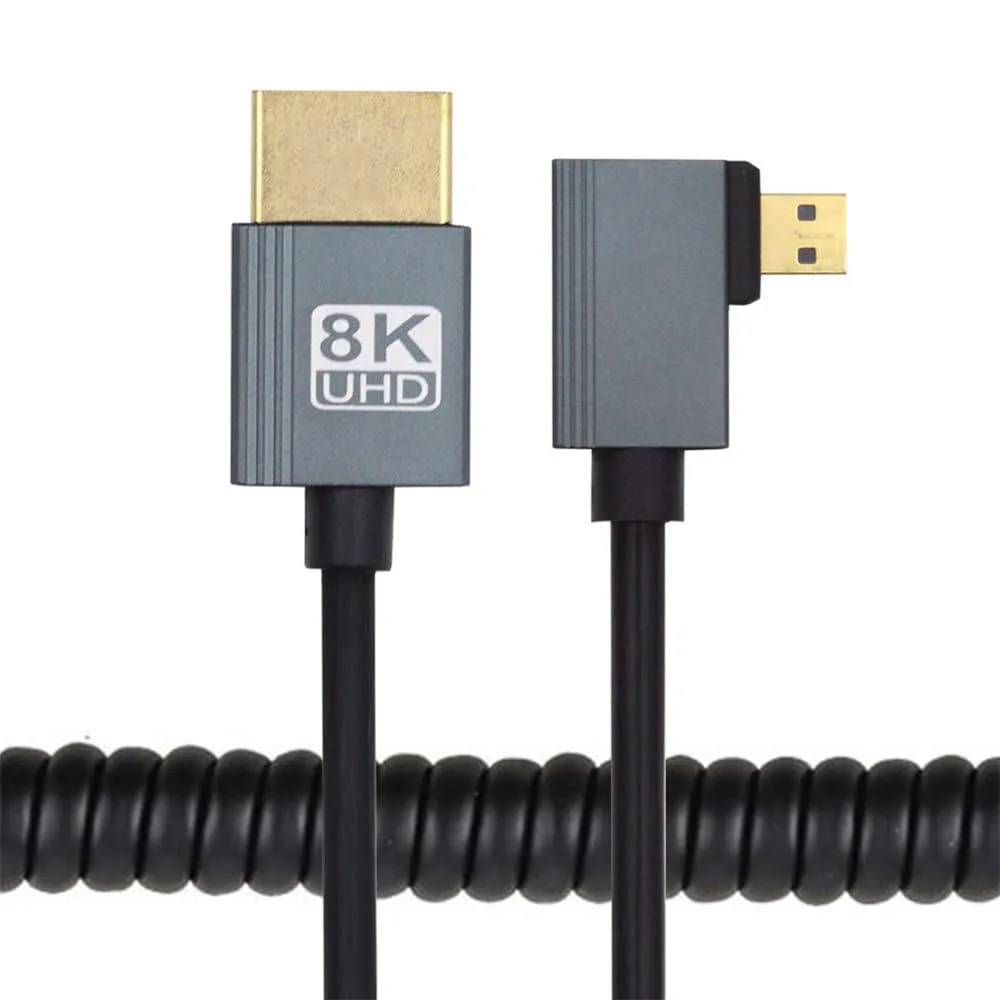 LORDWORLD LORDWORLD Micro HDMI 2.1 Male Type-D to HDMI Male 8K 60Hz Coiled Cable 100cm — product photo