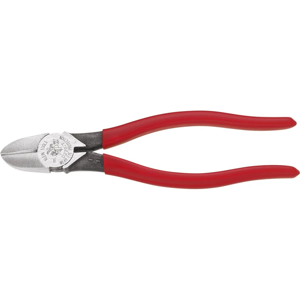 Red Klein Tools diagonal cutting pliers with dipped pistol grip handles, 7 inches overall length