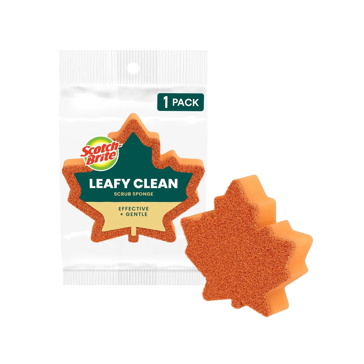 Twelve leaf-shaped two-sided sponges in white packaging