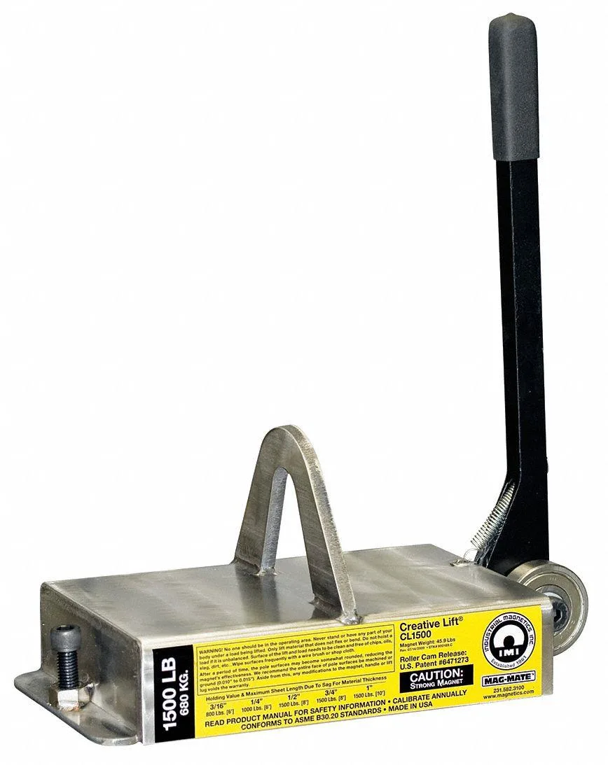 Red rectangular lifting magnet with pry-off handle and bail, 1000 lb capacity