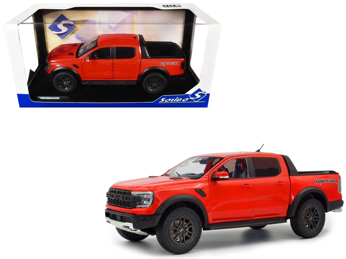 Solido Solido 2024 Ford Ranger Raptor Pickup Truck Orange Red 1/18 Diecast Model Car — product photo