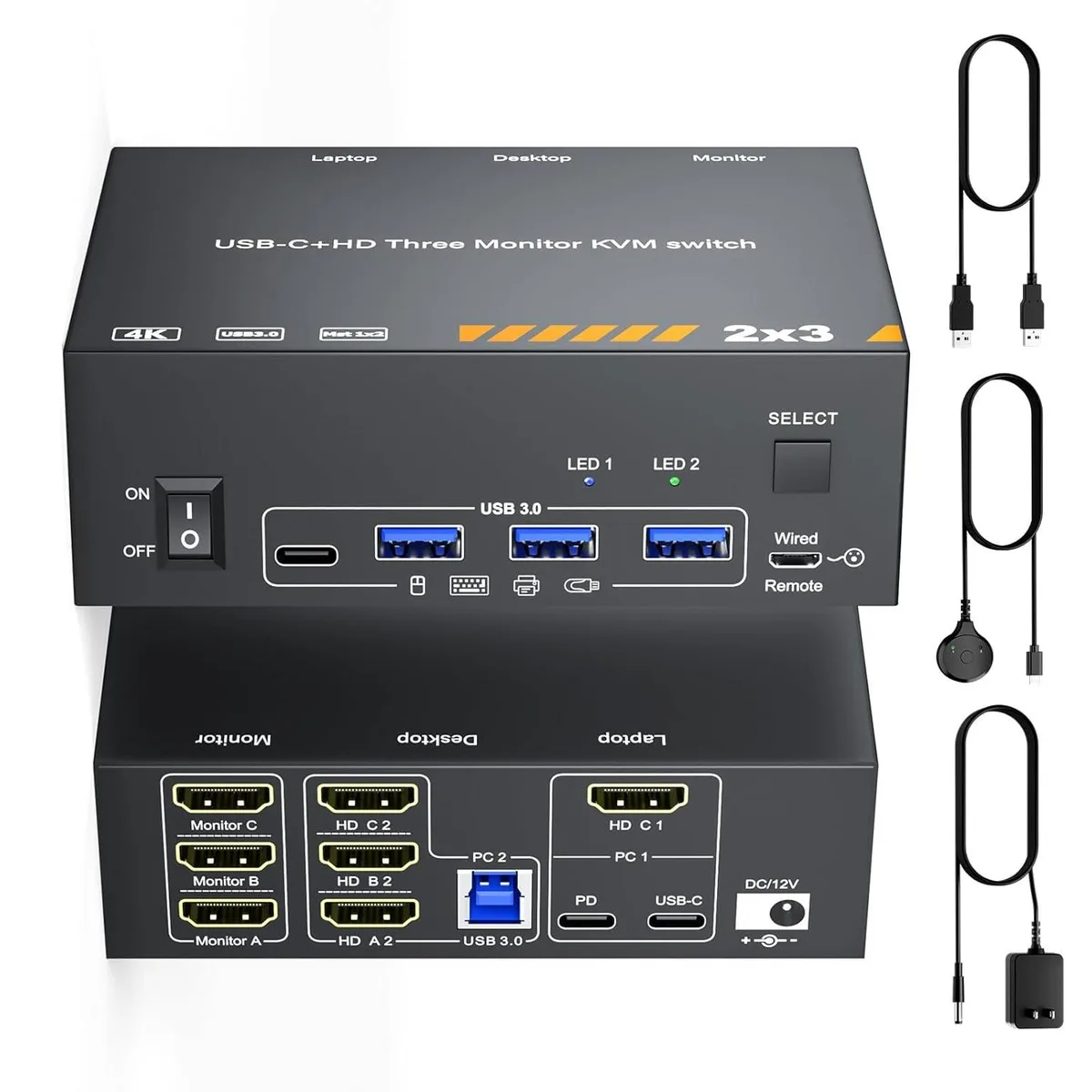 SMA SMA USB-C HDMI KVM Switch 3 Monitors 2 PCs 4K@60Hz/30Hz — product photo