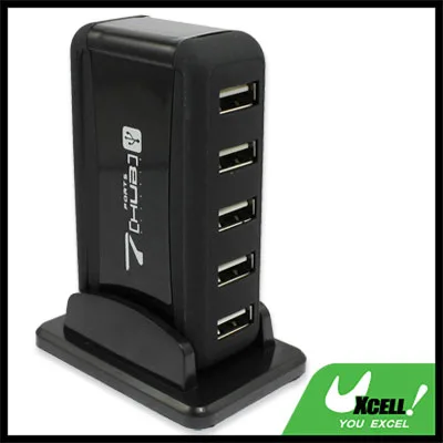 Global Bargains Global Bargains a12110900ux0336 7-port USB 2.0 hub with stand and power adapter black — product photo