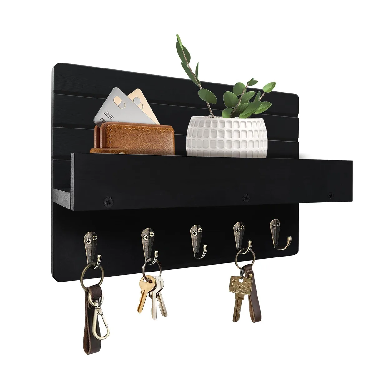  Key Holder Wall Mount with Shelf &amp; 5 Hooks — product photo