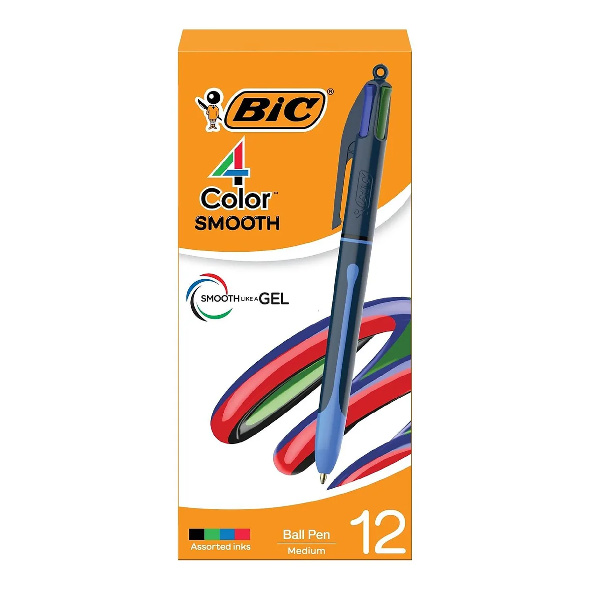 White retractable pen barrel with four coloured sliders, 12 pack