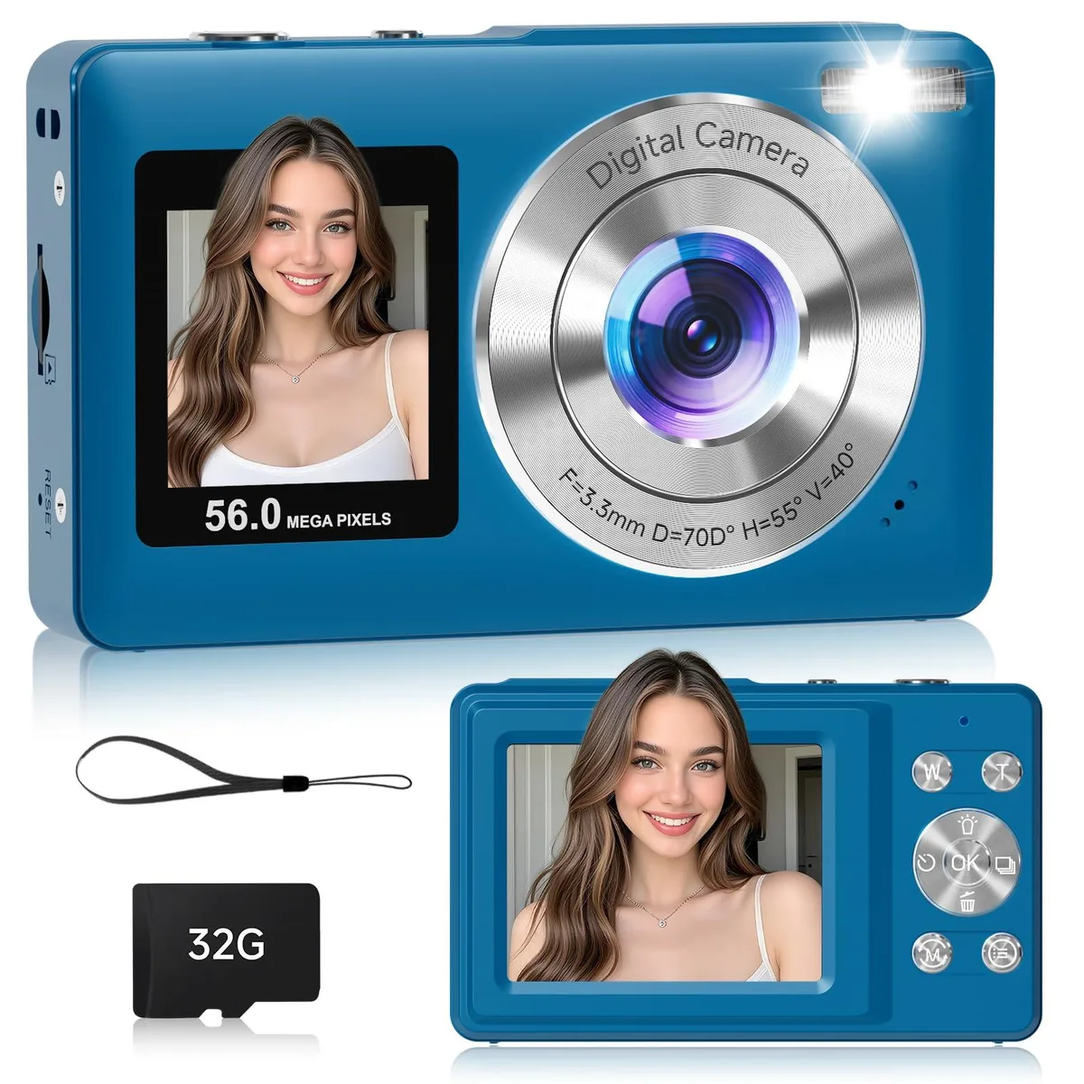  Gtonster DC251 56MP 16x Zoom Point &amp; Shoot Camera Blue — product photo