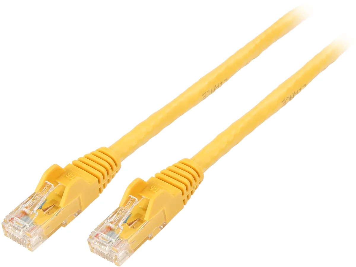 Yellow Cat6 patch cable with RJ45 connectors, 6 ft long