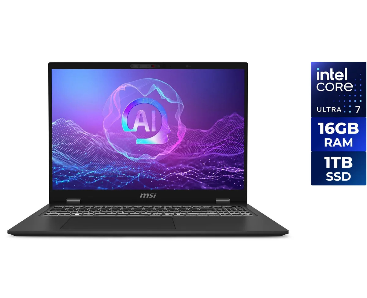 MSI Prestige 16 laptop in Stellar Gray finish, closed clamshell view