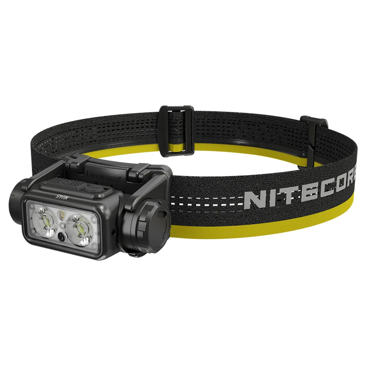 Black rectangular headlamp with aluminium front and USB-C port
