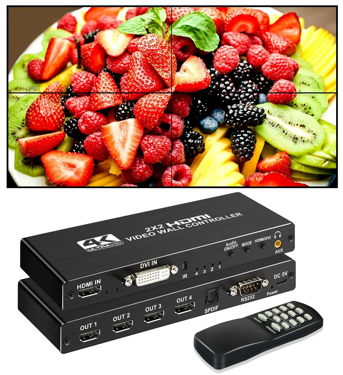 BUCIER BUCIER 2x2 HDMI Video Wall Controller 1080P@60Hz with Audio Out RS232 180° Rotate — product photo