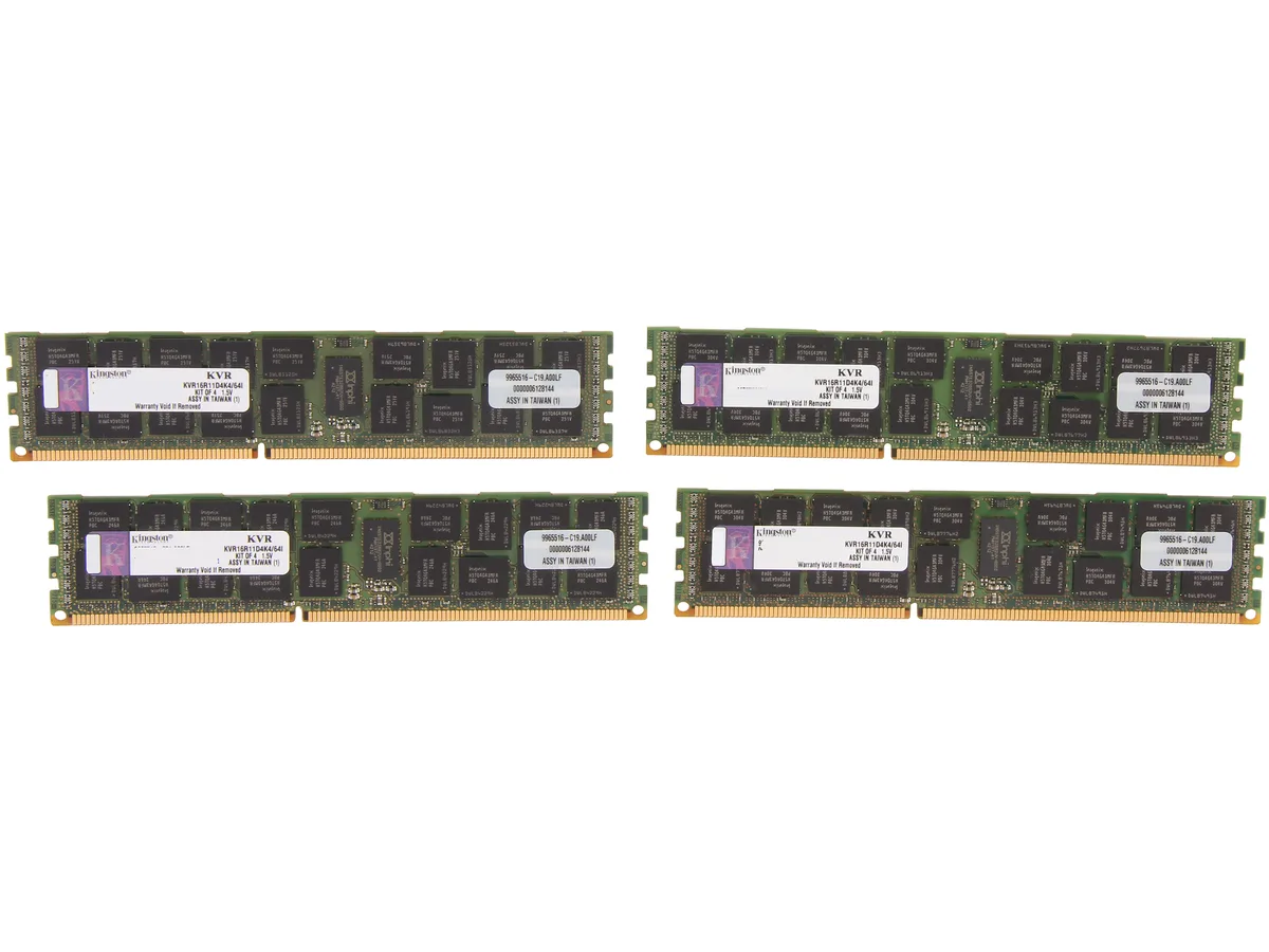 Kingston Technology Corp. Kingston Technology Corp. KVR16R11D4K4/64I 64GB (4x16GB) DDR3 1600 CL11 ECC Registered server RAM — product photo
