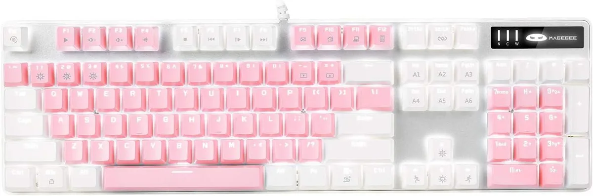 TUKO TUKO Mechanical Gaming Keyboard Blue Switch 104 Keys White & Pink — product photo