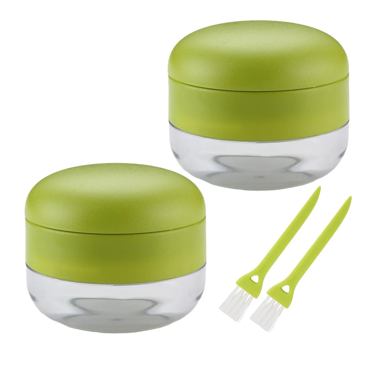 Green garlic press set with clear base and two mini brushes