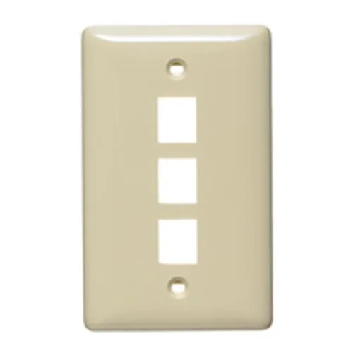Black single-gang faceplate with three ports, smooth matte finish, contoured edges, captive mounting screw