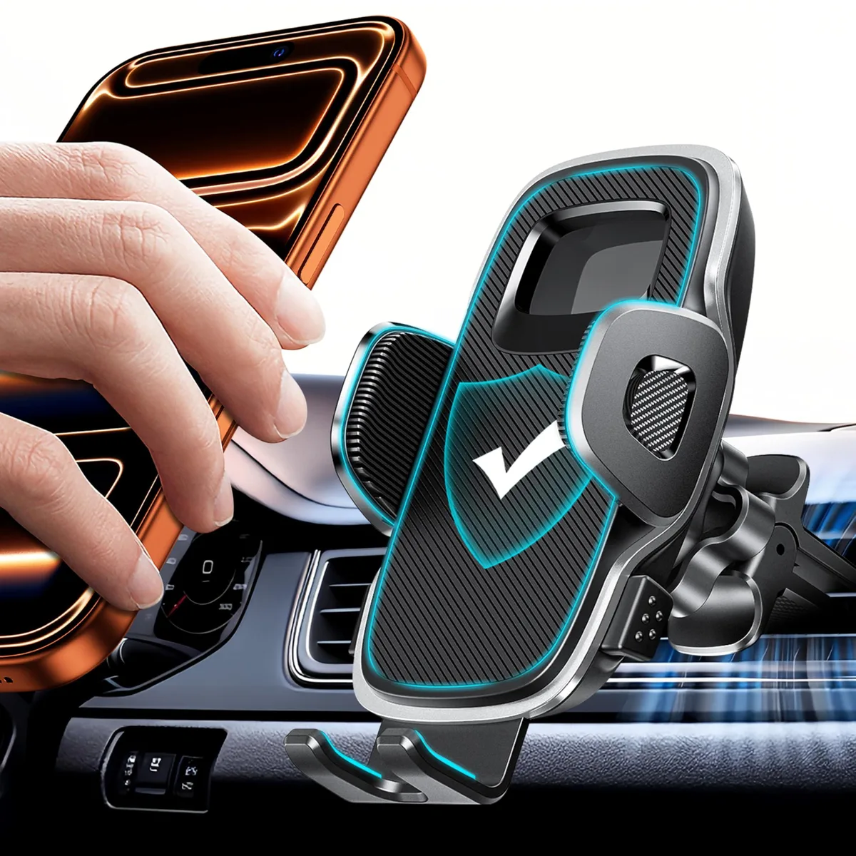  2026 New Car Vent Phone Holder Thick Cases Friendly Rotatable Universal Phone Mount Black — product photo