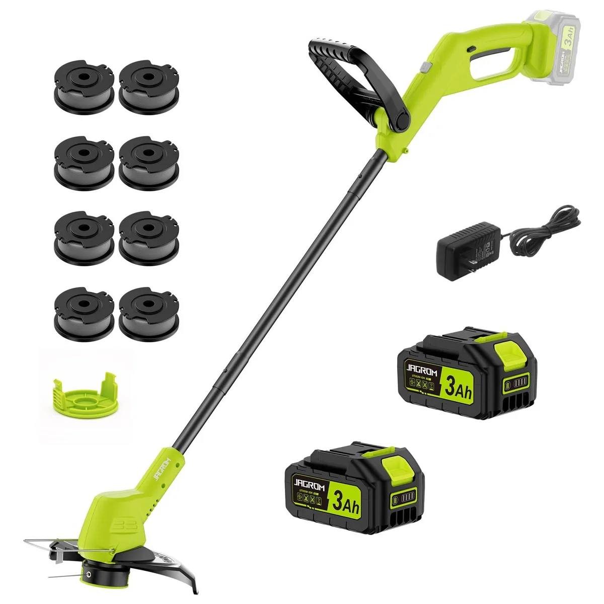 Cordless grass trimmer edger with two batteries and charger