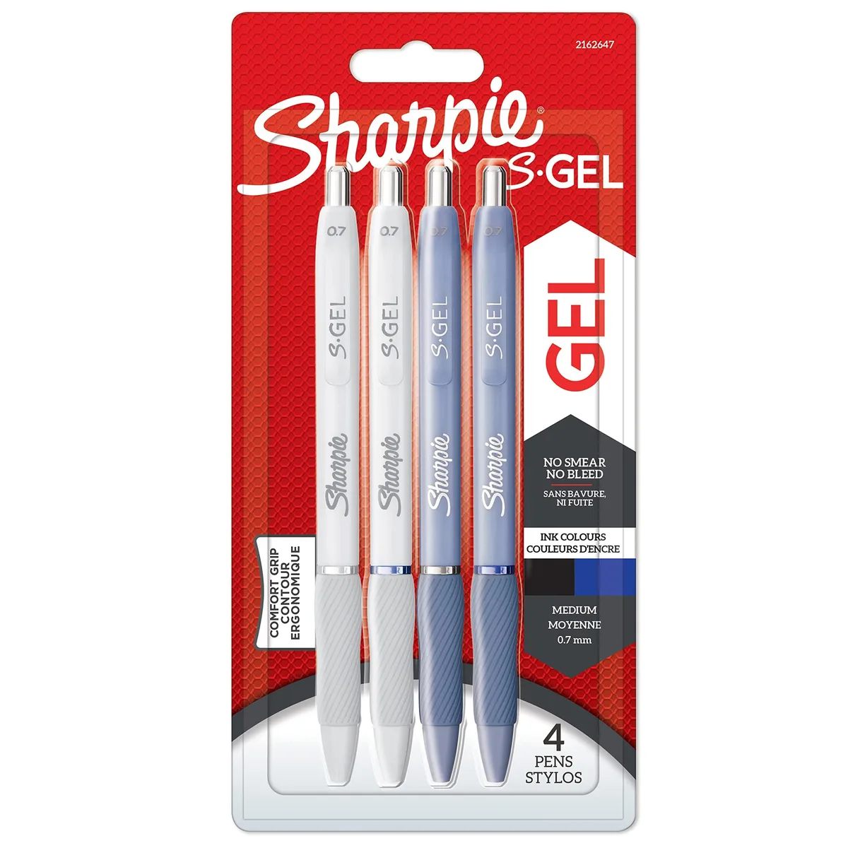  Logitech S-Gel Retractable Gel Pens 0.7 mm Frost Blue White Pearl Barrels Black Blue Ink 4 Count — product photo