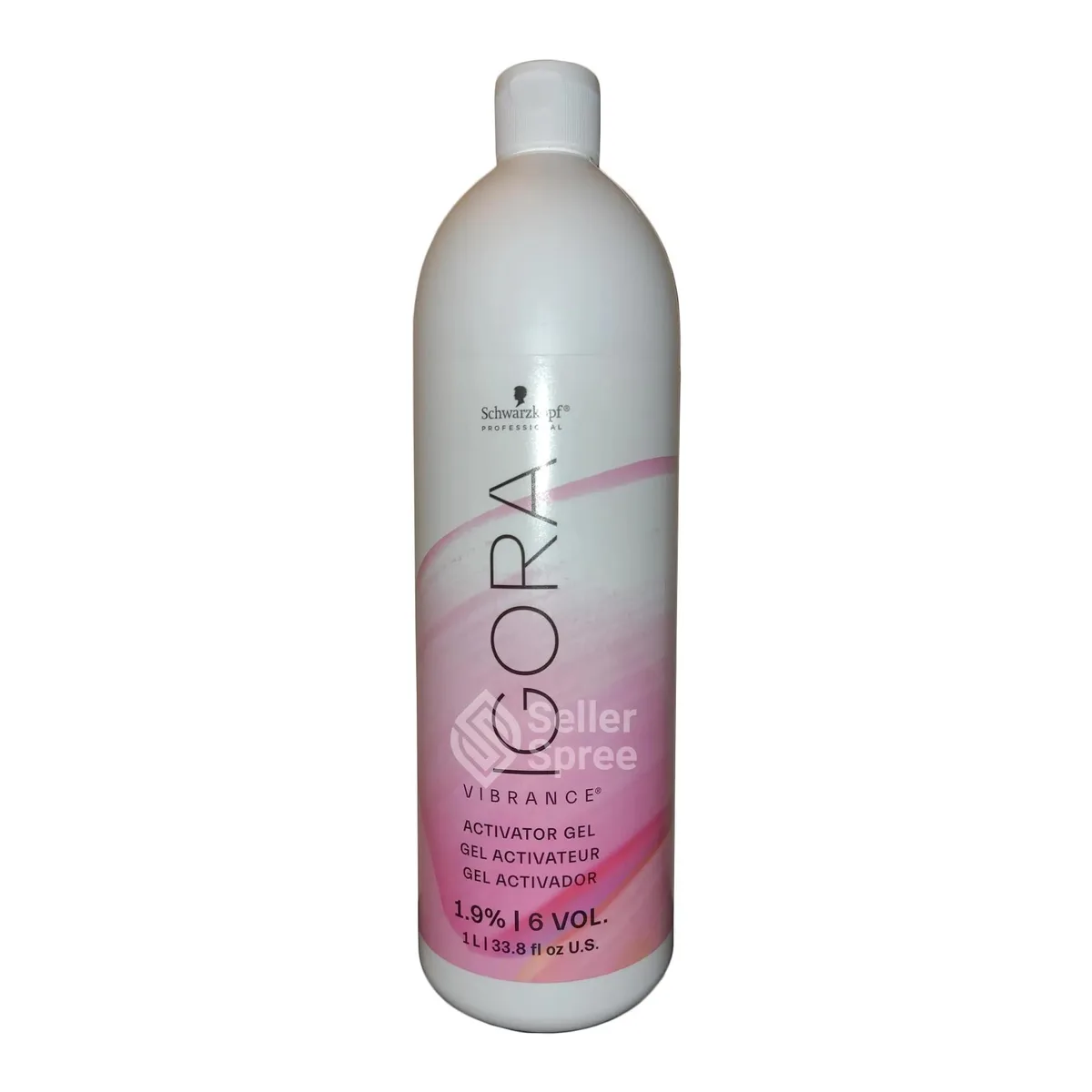 White 1 litre bottle with black cap and silver label showing 1.9% 6 Volume Activator Gel Developer