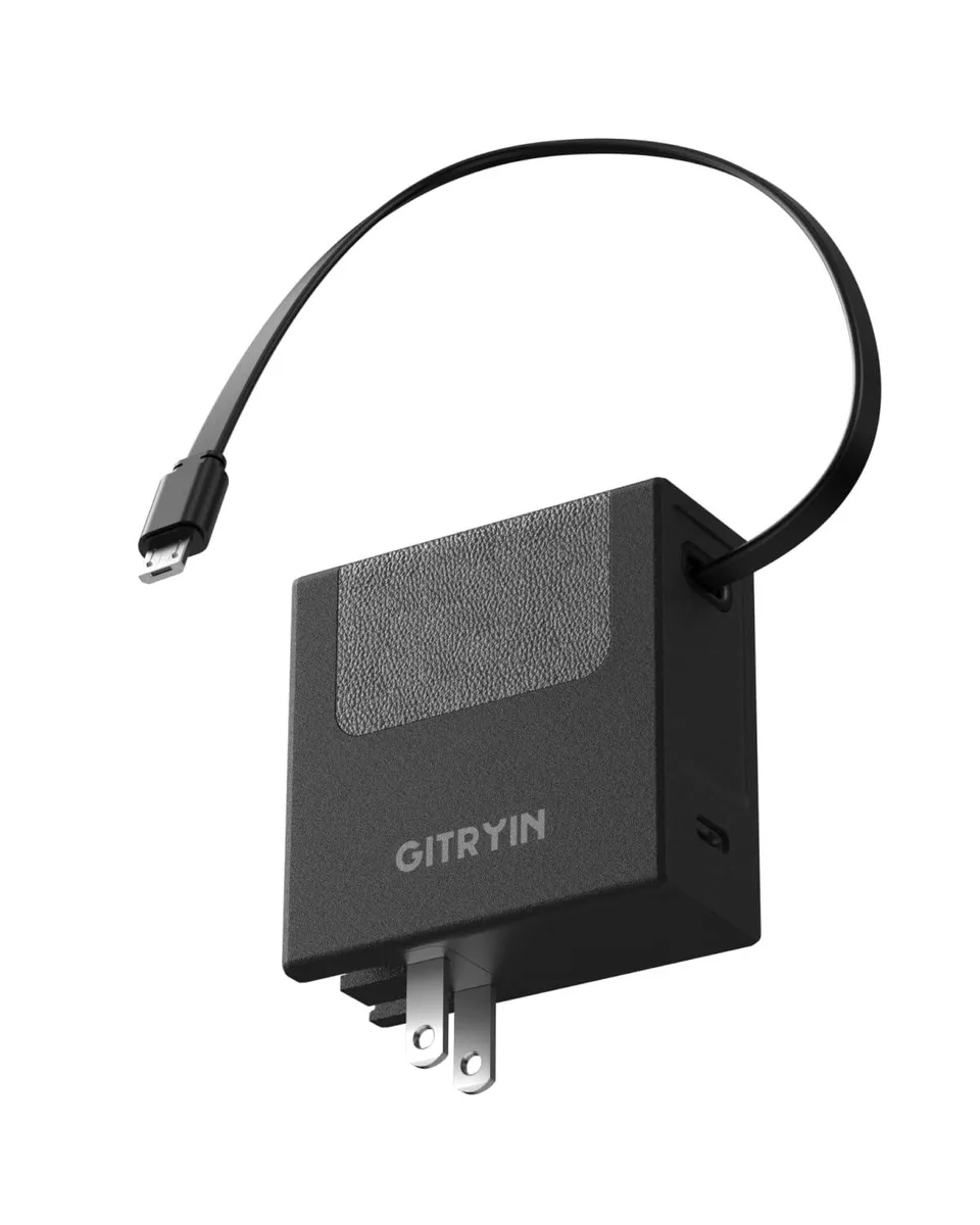  Retractable Micro USB Wall Charger 40W USB-C Port 33.5in Cable Black — product photo