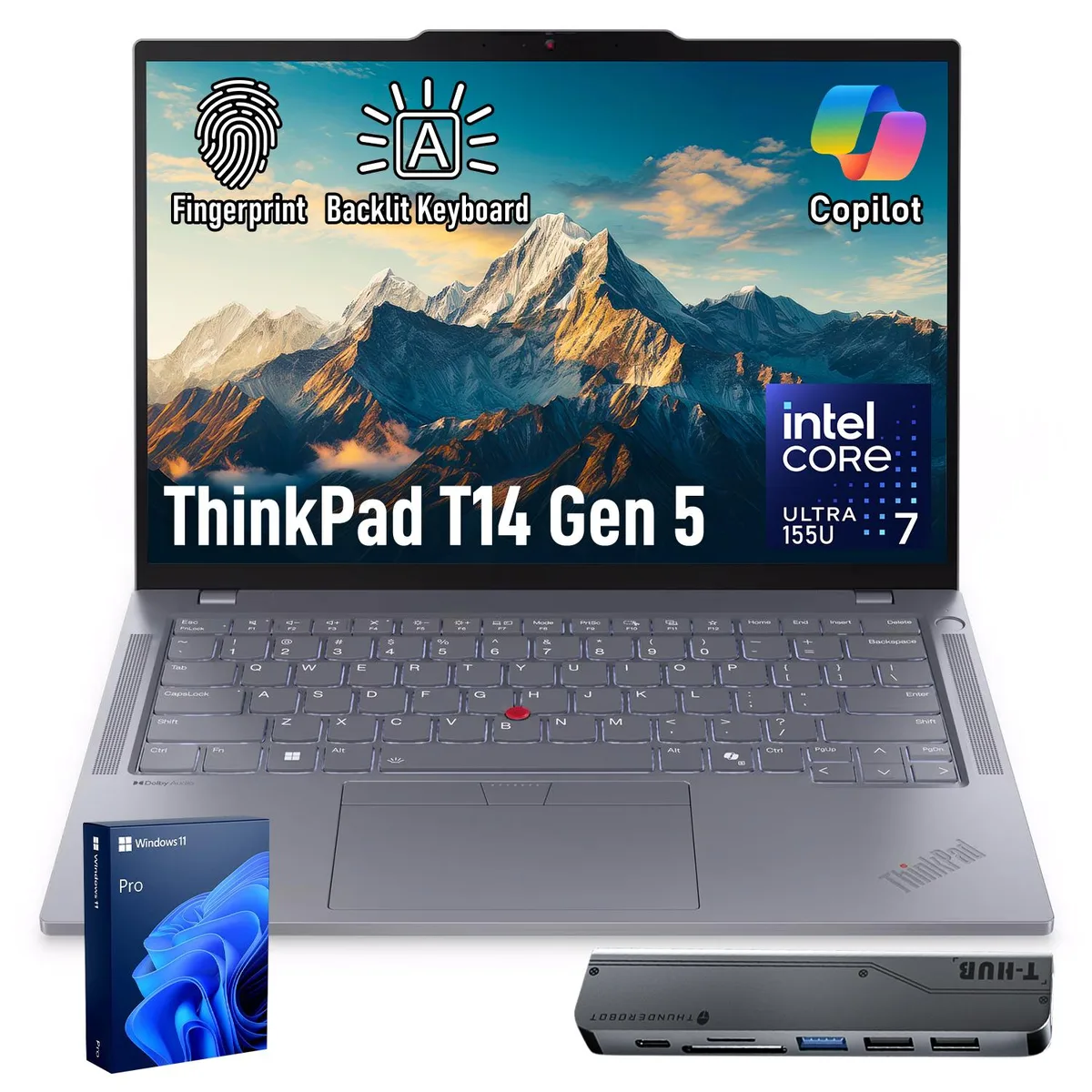 Lenovo Lenovo ThinkPad T14 laptop Intel Core Ultra 7 155U 16GB DDR5 512GB 14" FHD+ 7-in-1 USB-C Hub — product photo