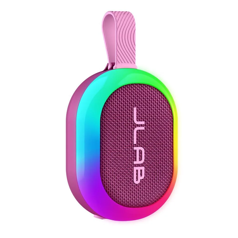 Compact mulberry Bluetooth speaker with detachable loop handle and RGB lighting