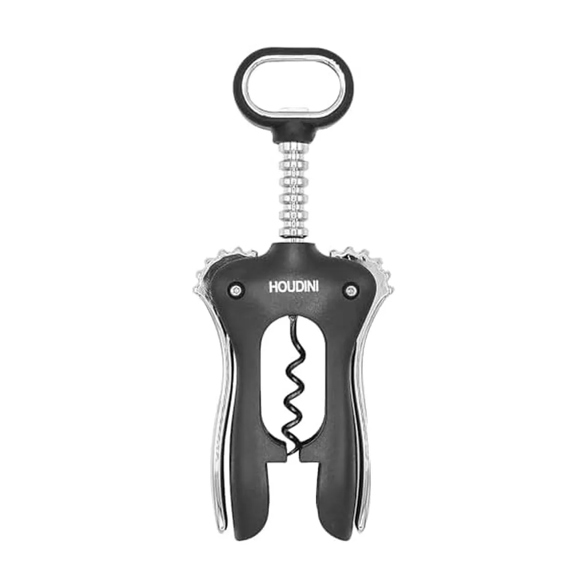 Stainless steel wing corkscrew with non-stick spiral and bottle clamp
