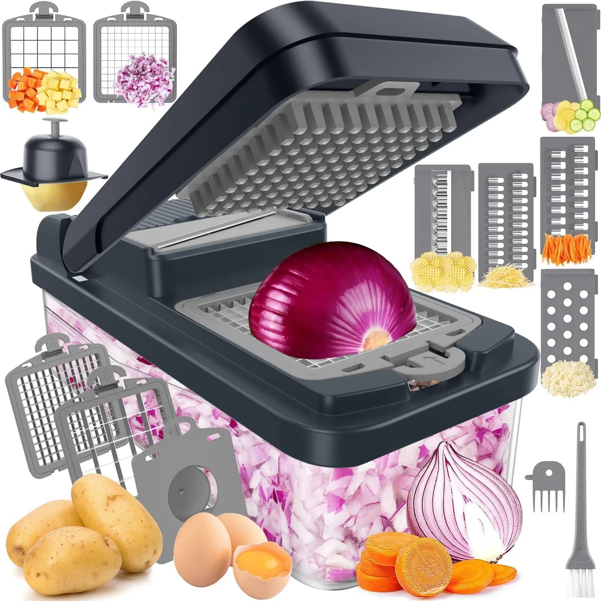 SpaceHacks SH0005-0GE 12-in-1 Vegetable Chopper Food Veggie Cutter Mandoline 7 Blades 1.7 L Gray — product photo