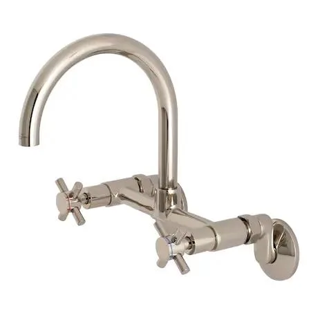 Concord KS414PN wall-mount kitchen faucet in polished nickel, cylindrical spout with adjustable centers