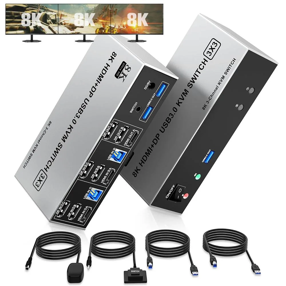 IHDAPP IHDAPP 8K@60Hz USB 3.0 HDMI+2DP KVM Switch 3 Monitors 2 PCs — product photo