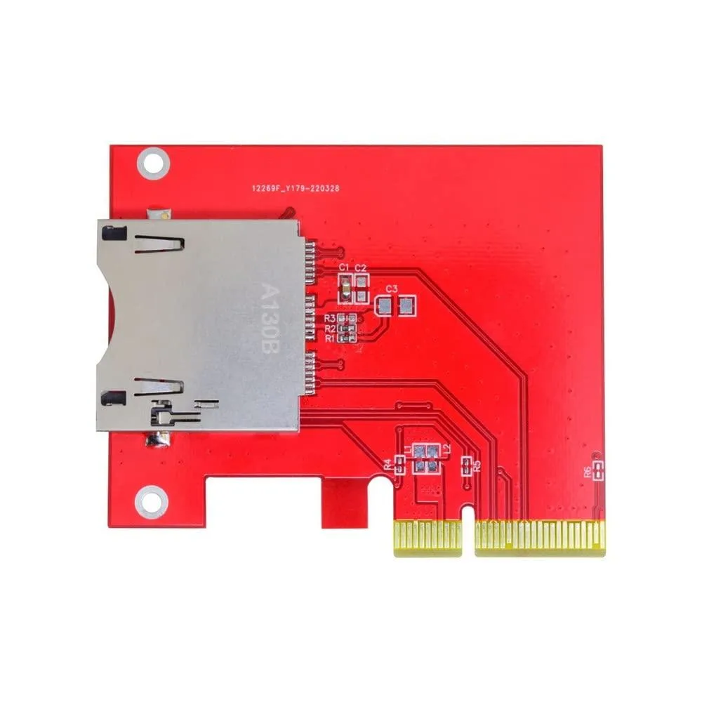 Green rectangular PCB adapter with gold edge connector and CFexpress Type-B slot
