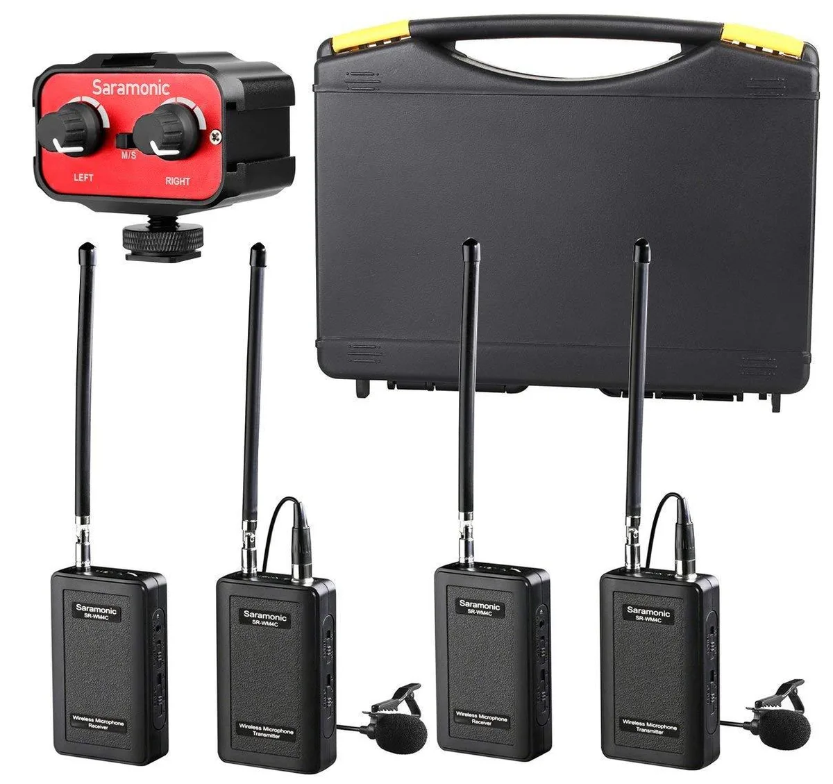 Movo Movo Wireless VHF Lavalier Microphone Bundle 2-Channel Mixer Black/Red — product photo