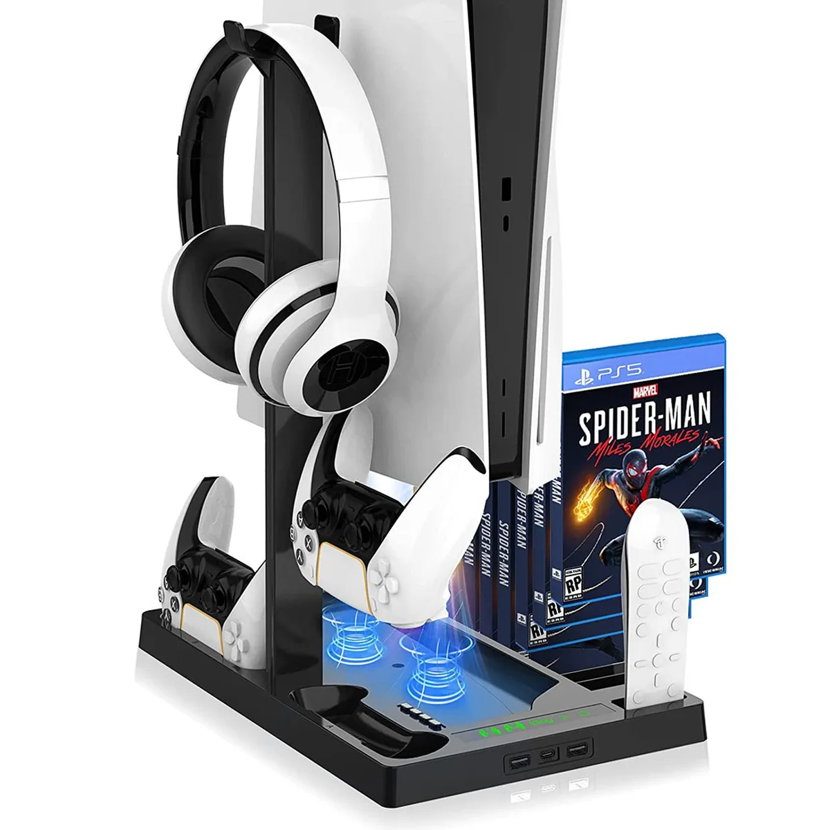 BONAEVER BONAEVER PS5 Vertical Stand Cooling Fan Charging Station 15 Game Slots — product photo