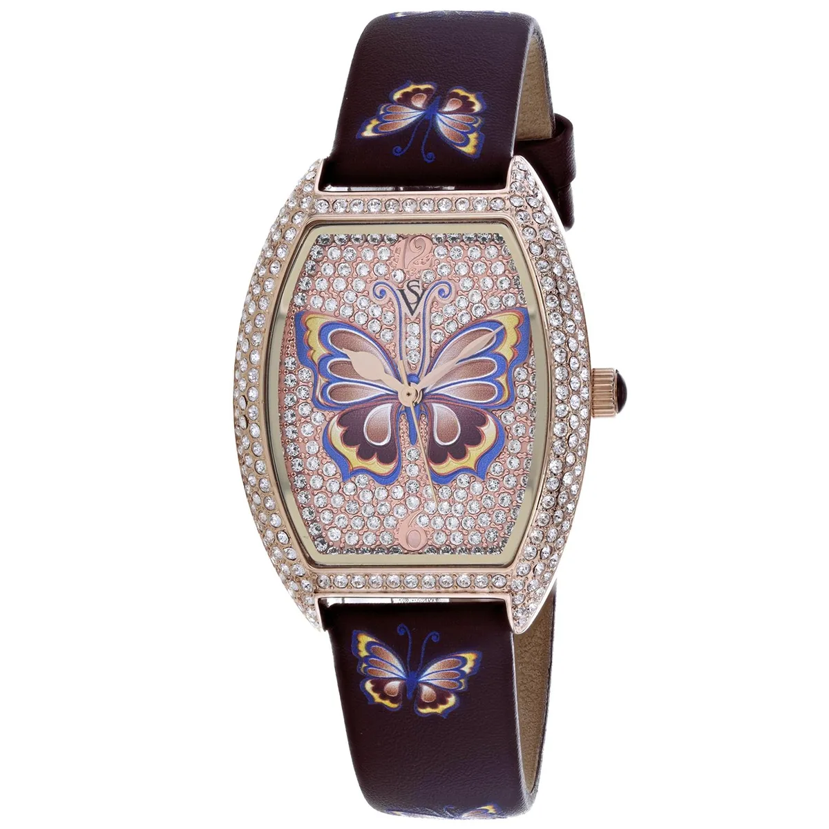 Christian Van Sant Papillon gold dial watch with stainless steel case and leather strap