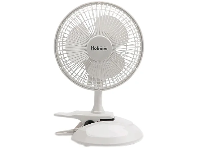 White 6-inch convertible clip desk fan with tilt-adjustable head and base attachment