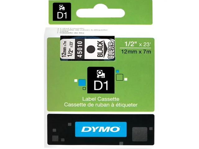 DYMO DYMO 45010 Black on Clear D1 Label Tape .50" x 23 ft POS Accessory — product photo