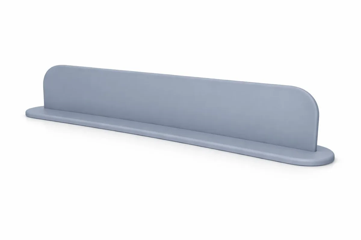 Flexible silicone splash guard, 19.3 inches long, sits at faucet base