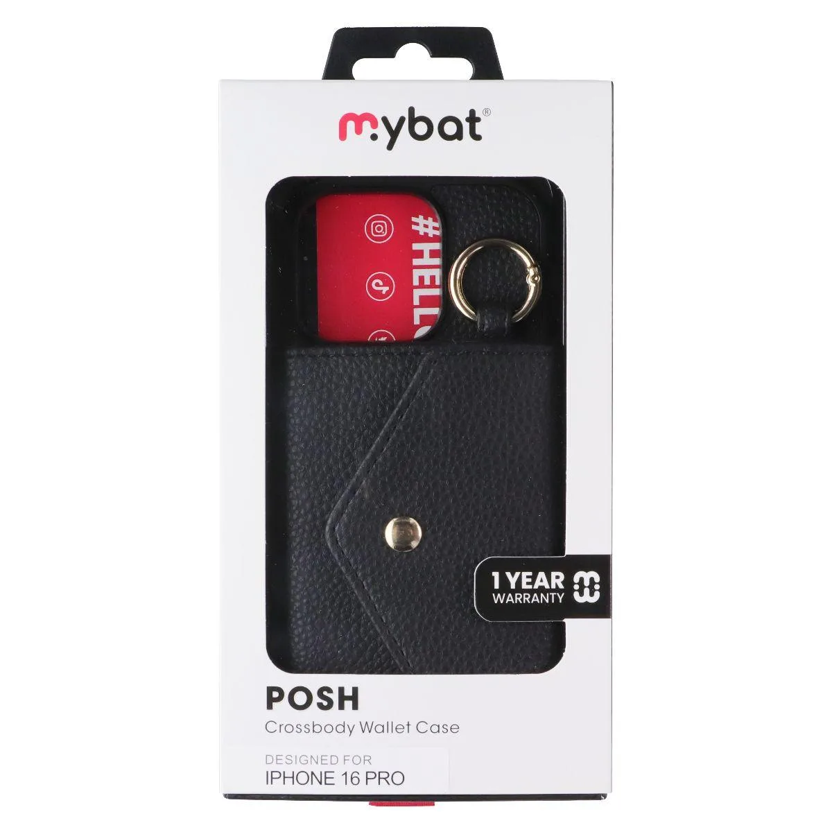 Mybat Mybat Posh Leather Crossbody Wallet Case for iPhone 16 Pro Black — product photo
