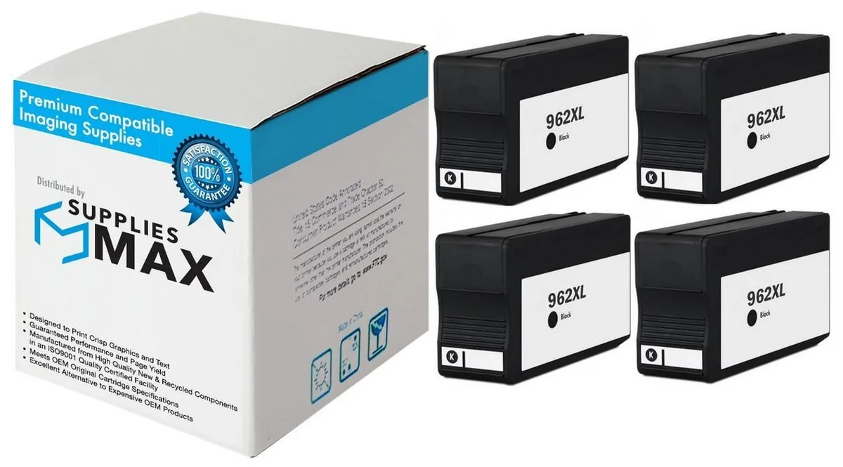 SuppliesMax SuppliesMax 962XL Black Inkjet Cartridge 4 Pack 2000 Pages — product photo