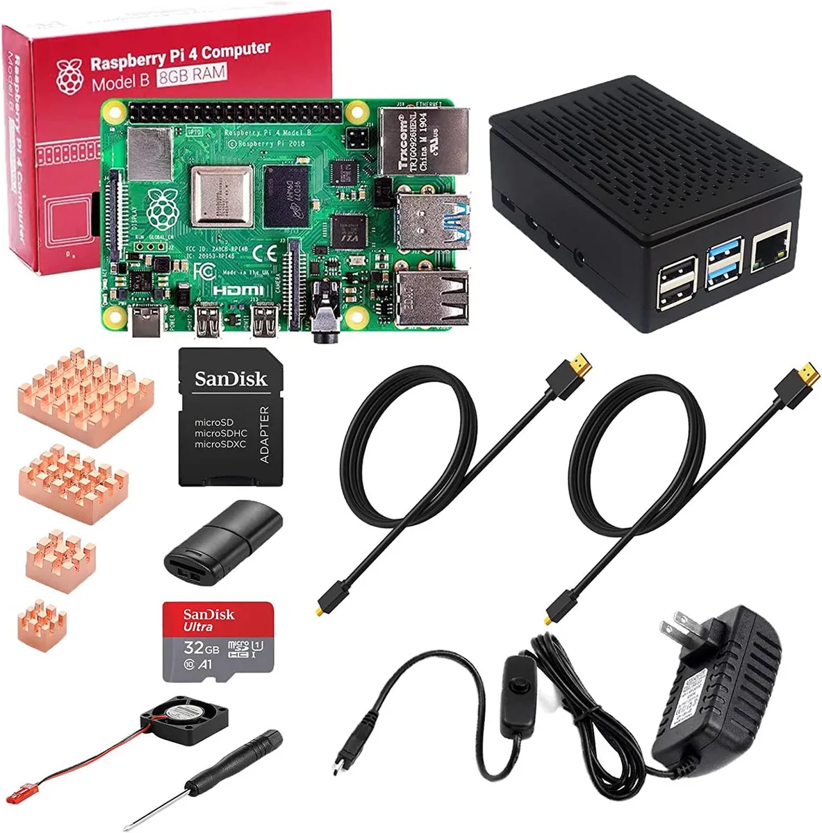 BFKK BFKK Raspberry Pi 4 8GB Kit 32GB SD Fan Heatsink Case — product photo
