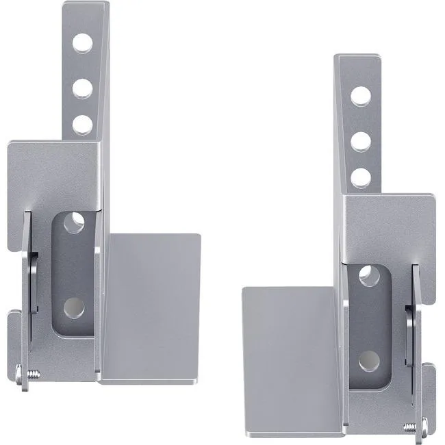 Black metal rack-mount brackets with multiple mounting holes