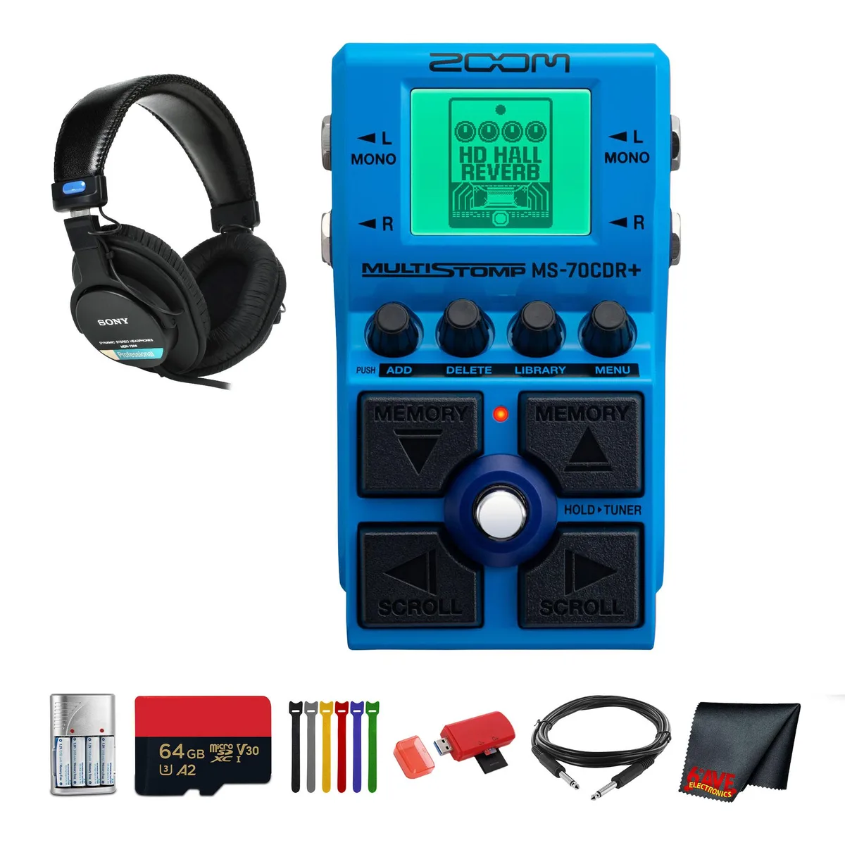 Zoom Zoom MS-70CDR+ Multi-FX Pedal + MDR-7506 Stereo Headphones, Bass Pedals and Effects — product photo