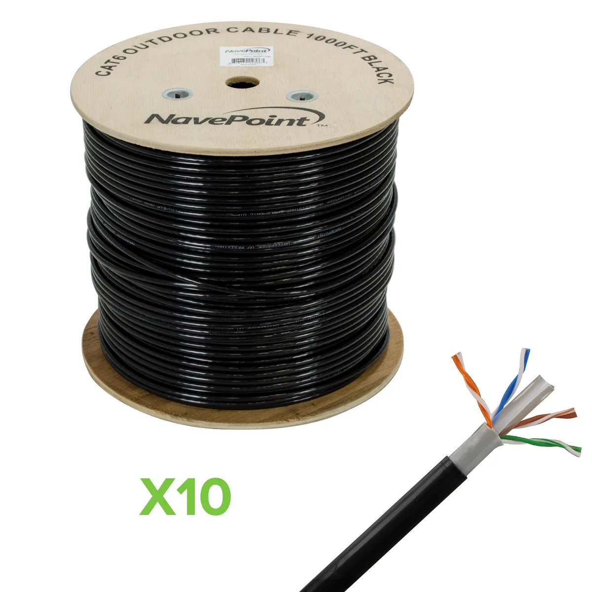NavePoint NavePoint CAT6 UTP Outdoor Direct Burial LDPE 1000 FT 10-Pack Black network ethernet cable — product photo